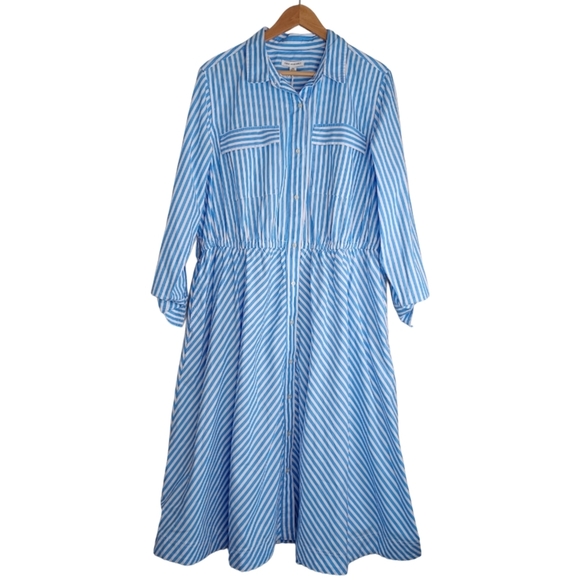 NWT Free Assembly 100% Cotton Sz XXL Nautical Striped Long-Sleeve Midi Dress - Picture 1 of 15